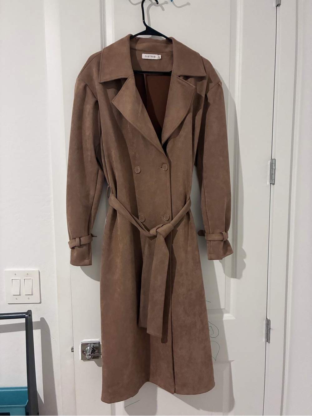 JustFab Brown Suede Belted Trench Coat